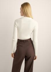 Women's ecru blouse LSLDT-0048-0B(Z26). Back view of the product on a model. Half of the figure is visible.