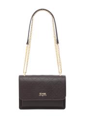 Brown women's handbag with monogram TOREC-1155-1I(Z26), product view from the front on a white background.