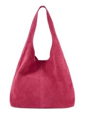 Women's fuchsia suede shopper bag TORES-1177-5E(W26), back view of the product on a white background.