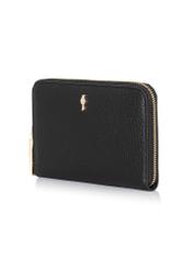 Black leather medium women's wallet PORES-0898R-9I(W26), diagonal product view on white background.