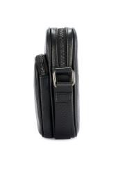 Black small leather men's bag TORMS-0409R-9I(W26), product view from the side on a white background.