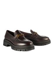 Burgundy women's leather moccasins BUTYD-1190-4E(Z26), diagonal product view on white background.