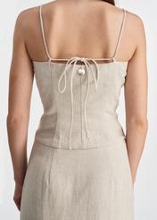Beige linen blouse with straps BLUDT-0191-81(W25)-03