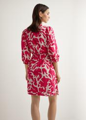 Pink floral viscose dress SUKDT-0271-5P(W26), back view of the product on the model. Half of the silhouette visible.
