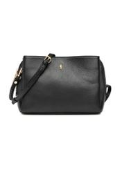 Black leather women's shoulder bag TORES-1244-99(W26), product view from the front on a white background.