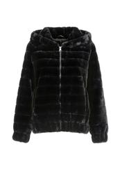 Women's artificial black fur coat with hood FUTDP-0006-99(Z21)-04