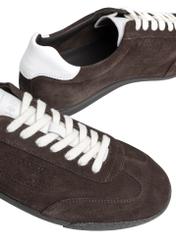Dark brown leather sports shoes BUTYM-0534-1I(W26), close-up of the product detail on a white background.