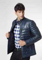 Men's navy blue glossy leather jacket KURMS-0195-4517(Z21)-02