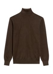 Men's turtleneck sweater in chocolate color SWEMT-0095B-90(Z25), front product view on white background.