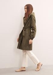 Khaki women's hooded coat KURDT-0443-55(W23)-04