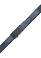 Men's navy blue leather belt PASMS-0269-7E(W26), top view of the product on a white background.