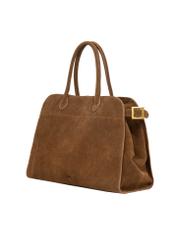 Cognac leather women's shopper bag TORES-1412-1F(Z26). Side view, diagonal, on a white background.