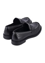 Women's leather moccasins in black BUTYD-1326-9F(Z26), product view from the back on a white background.
