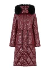 Women's long maroon quilted jacket KURDT-0481-49(Z23)-06