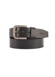 Black men's leather belt PASMS-0270-99(Z25), diagonal product view on white background.