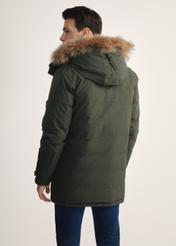 Men's winter jacket in olive green KURMT-0395-51(Z25) - back view of the product model on a white background. Half of the silhouette visible.