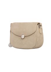 Small women's suede handbag in cool beige TORES-1405-1K(Z26). Side view, diagonal, on a white background.