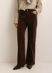 Brown wide women's trousers SPODT-0135-1H(Z26), front view of the product on the model. Half of the silhouette visible.