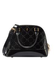 Black glossy women's handbag TOREC-1110-99(Z25), product view with detachable strap on white background.