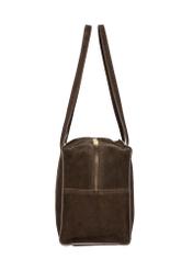 Brown suede women's shoulder bag TORES-1423-1I(Z26), side product view on white background.