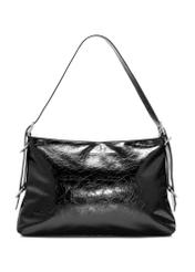 Black patent leather women's handbag TOREC-1073-99(Z25), product view from the back on a white background.