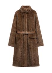 Brown long women's fur coat FUTDP-0065-89(Z25) - front product view on white background.