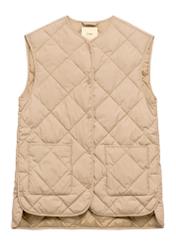 Beige quilted women's vest KAMDT-0035-1C(W26) - front product view, on white background.