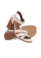 Women's cream leather sandals BUTYD-1177-0B(W26) - product view from above, on a white background.