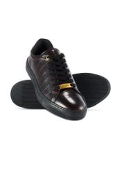 Women's leather shoes in burgundy color BUTYD-1188-09(Z25), product view from the top and bottom on a white background.