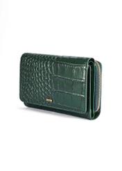 Dark green croco women's wallet PORES-0951-51(W25) - diagonal product view on white background.