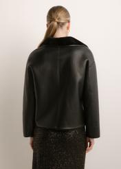 Women's black leather sheepskin coat KOZDS-0105-99(Z26), product view from the back on the model. Half of the silhouette visible.