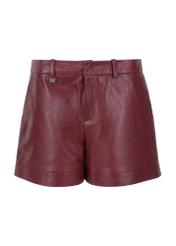 Women's burgundy leather shorts SPODS-0007-1337(Z23)-05