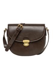 Small semi-circular brown women's messenger bag TOREC-1390-1H(Z26), front product view on white background.