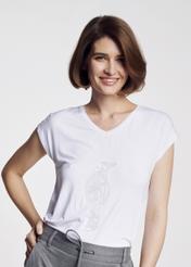 Biały T-shirt damski z aplikacją  TSHDT-0066-11(W21)-01