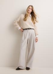 Light beige women's sweater with a wool blend (SWEDT-0271-1A(Z26)), front view on a model. Full-body shot.