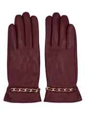 Burgundy women's leather gloves REKDS-0090-4D(Z26), front product view on white background.