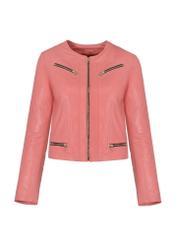 Pink leather jacket for women with zippers KURDS-0419-1309(W23)-04