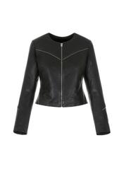 Women's waisted black leather jacket KURDS-0295-5491(W22)-03