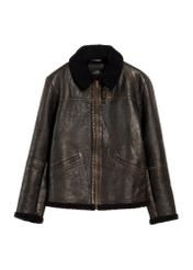 Brown men's leather jacket with sheepskin KURMS-0386-0704(Z25)