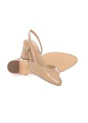 Beige leather pumps with open heel BUTYD-1173-1B(W26), diagonal product view on white background.