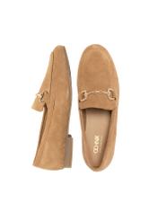 Beige suede women's moccasins BUTYD-1257-1B(W26) - product view from above, on a white background.