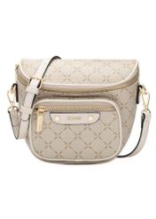 Cream women's waist bag with monogram TOREC-1157-0P(W26) - front product view, on a white background.