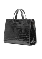 Black large croco leather handbag TORES-1132-9G(Z26) - diagonal product view, on a white background.