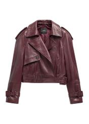 Burgundy women's leather short jacket KURDS-0615-4E(Z26), front product view on white background.