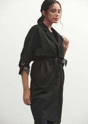 Black women's coat with straps KURDT-0439-99(W24)-02