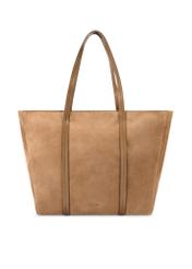 Beige suede women's shopper bag TORES-1248-1B(W26) - front product view, on white background.