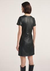 Black leather mini dress SUKDS-0052-1276(Z25), product visible from the back on the model, half of the silhouette visible.