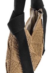 Beige women's handbag made of natural fiber TOREC-1039-1E(W26) - close-up of detail, on white background.