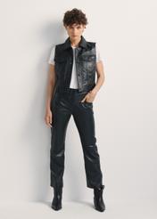 Women's leather vest KAMDS-0011-5491(Z25), front product view on model. Full silhouette visible.