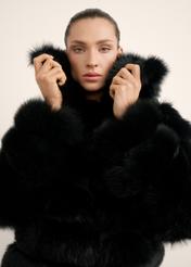Women's black fur coat with collar FUTDF-0100-99(Z26), front view of the product on the model. Half of the silhouette visible.
